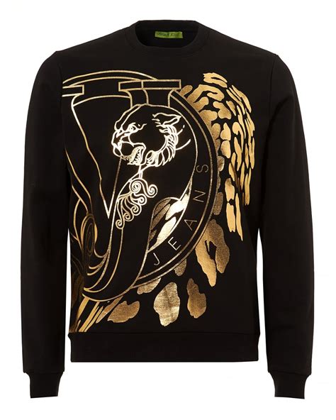 versace jeans black and gold jumper|Logo Sweatshirt Black,Gold .